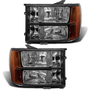 for 2007 2008 2009 2010 2011 2012 2013 2014 Sierra Headlight Assembly compatible with 07-13 GMC Sierra 1500/07-14 GMC Sierra 2500HD 3500HD Black Housing Amber Reflector Replacement L+R