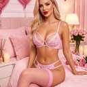 Avidlove Lingerie Sets for Women Sexy Lace Underwire Push Up Bra and Panty (Pink, XL)