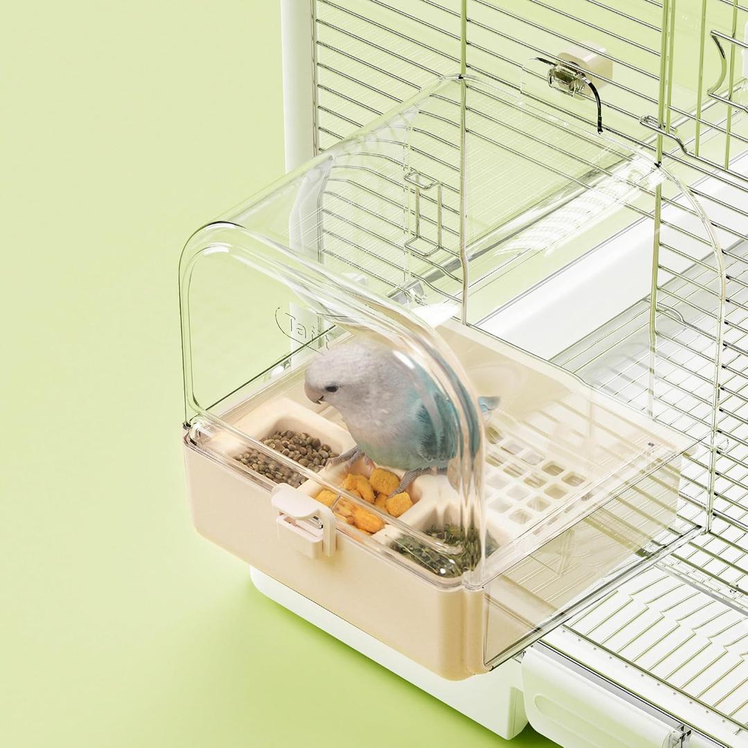 Hanging Bird Bath for Cage with Bowls & Mesh Bottom - 3-in-1 Multifunction Bird Bath/Bowl/House, Bird Shower for Lovebirds, Finches, Parakeets, Budgies, and Other Small to Medium Birds - White