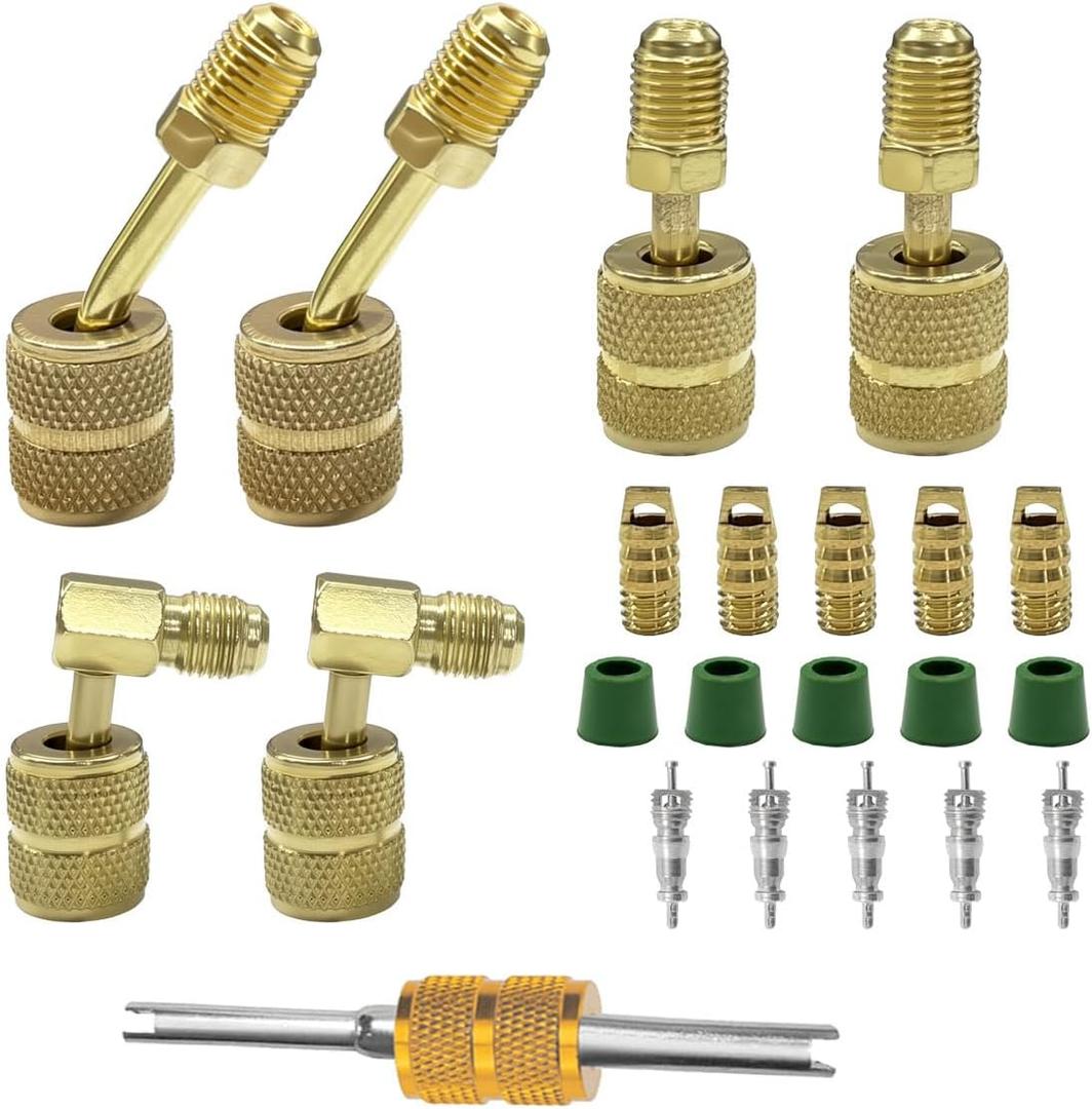 2 x R410A Mini Split Adapter Kit, 5/16" SAE Female to 1/4" SAE Male Refrigerant Hose Adapter with Thimble Valve Core Remover, Vacuum Pump Port Connector for AC HVAC Refrigeration Service