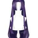 Half and Half Jinshi Cosplay Wig Long Straight Anime Dark Purple Wigs with Bangs & Bun 33'' Purple Costume Wigs Synthetic Hair for Unisex Halloween Costumes Party