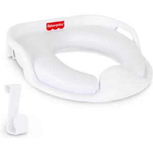 Fisher-Price Ready & Steady Potty Seat Deluxe Soft Padded Potty Ring with Handles, Splash Guard, and Storage Hook for Toddlers Potty Training, White