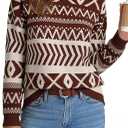 Dokotoo Brown Sweaters for Women Casual Striped Long Sleeve Pullover Jumpers Cute Crew Neck Color Block Sweater Top Lightweight Sweaters for Women Christmas Sweaters for Women Large