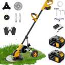 12-inch Electric Weed Wacker Cordless on Wheels, 21V 2 * 3000mAh Weed Eater Battery Powered,Cordless String Trimmer with Brushless Motor,Grass Trimmer and Brush Cutter with 4 Types of Blades for Lawn