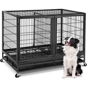 48 inch Wire Dog Crate with Divider,2025 New Upgraded Stackable Dog Crate for Nursing Mother Dogs & Puppies,Large Dog Kennel with Reinforced Frame,Sturdy Locks Design/Removable Tray