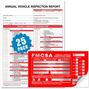 Annual Vehicle Inspection Report Form 25-pk 3-Ply Carbonless, 8.5" x 11.75" + Label Aluminum, Permanent Adhesive 6" x 3.5"