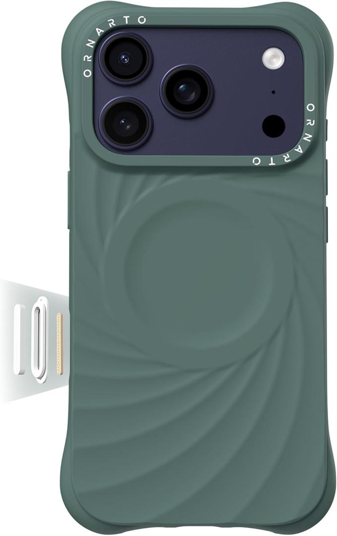ORNARTO Vortuxe for iPhone 18 Pro Max / 17 Pro Max Case, Fit for MagSafe
Premium Liquid Silicone, 2X MIL-STD Drop Protection, Reinforced Corners, Camera Button Control, Sleek Aesthetic, Pine Green