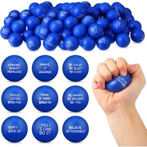 Shappy 72 Pcs Inspirational Stress Relief Balls Motivational Stress Ball Encouraging PU Bulk Balls for Adults Small Therapy Fidget Relief Toys for Valentines Gifts(Blue,Inspirational)