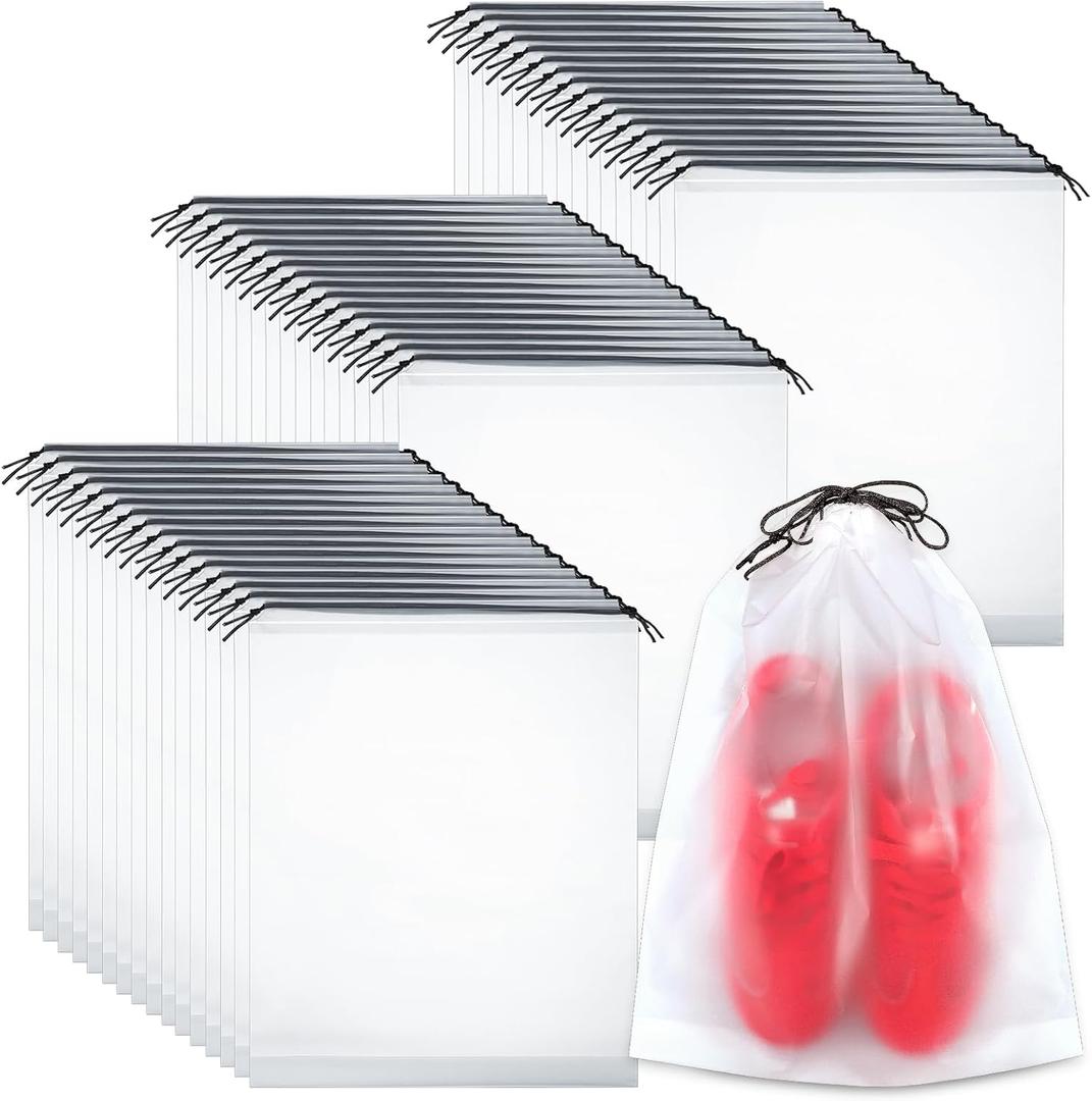 50 Pack Shoe Bags for Travel, 15.7" x 11.8" Large Clear Travel Shoe Bag Vacation Essentials Cruise Essentials Portable Drawstring Packing for Men & Women