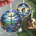 Cross Christmas Ornament, 3.5 Inch Ceramic Religious Ornament, Christmas Tree Ornaments, Christian Gifts, Religious Gifts, Gifts for Christmas, Perfect for Holiday Party, Tree, Window (Cross and River)