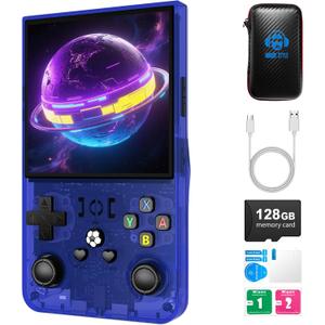 R36MAX Retro Handheld Game Console,128GB Open Source System Support 30+ Emulator Console,4.0 Inch IPS Screen Retro Gaming Console,4000mAh Battery,Portable Video Game Console for Christmas (Blue)