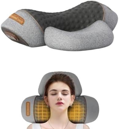 DreemCore 3-in-1 Neck Massager Pillow with Heating & Traction & Vibration, 3D Ergonomic Cervical Pillow for Neck Back Shoulder Pain Relief,Light Grey
