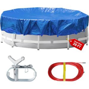 32 Ft Round Heavy Duty Winter Pool Cover,for 28ft Above Ground Pool,Cold and UV Resistant, Weatherproof and Durable, Winch & Cable Included (Blue/Black,Cover Diameter 32')
