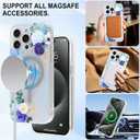 LSL Designed for iPhone 15 Pro Max Case [Drop Protection/Compatible with Magsafe] Cute Flower Magnetic Phone Case for Women Girly TPU Bumper Floral Cover Blue