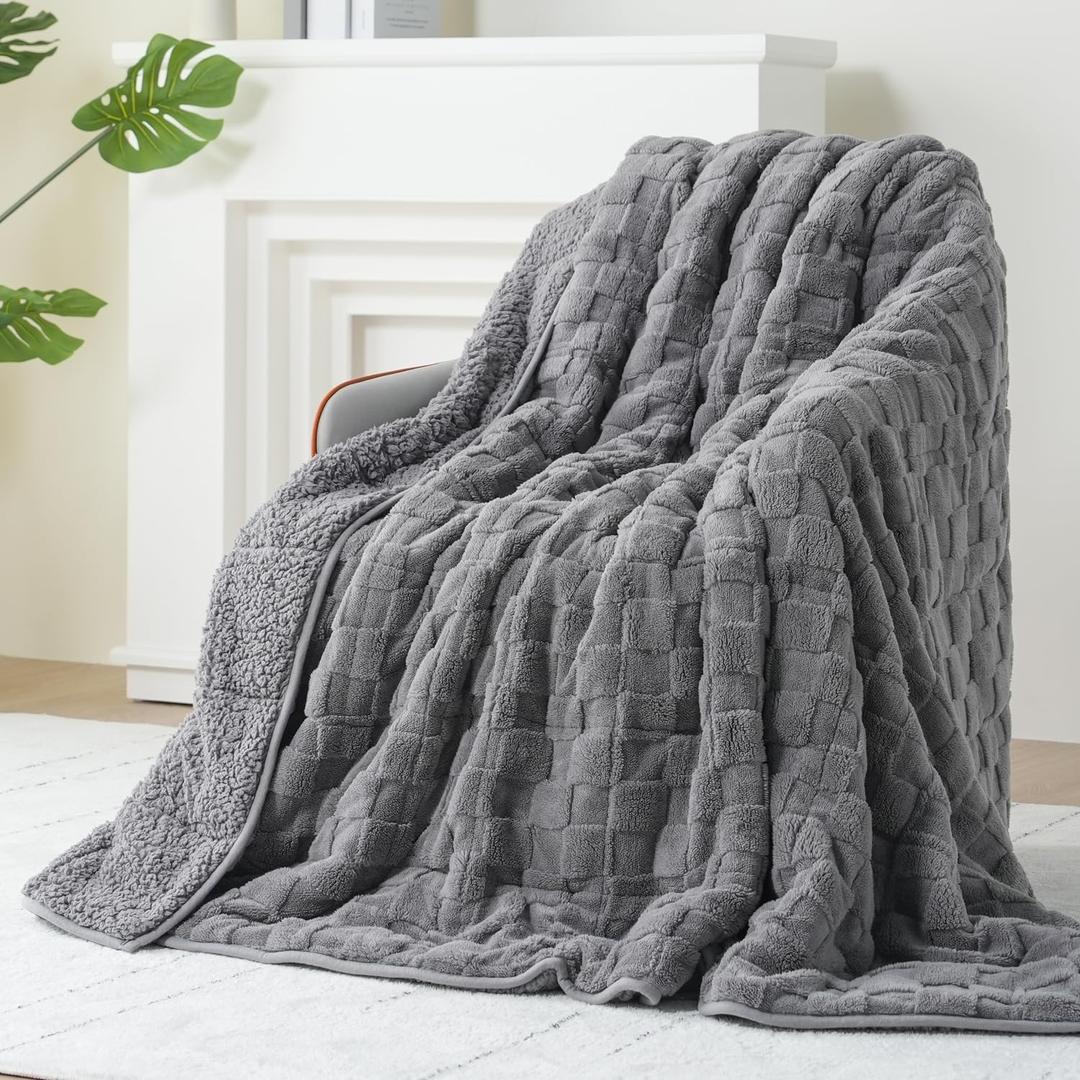 Kivik Dual Sided Weighted Blankets for Adults, Buttery Soft Stylish Checkered Heavy Blankets for Couch Sofa Bed - Ultra-Fluffy Fabric Brings Cloud-Like Comfort (48"x72"Grey15 Pounds)