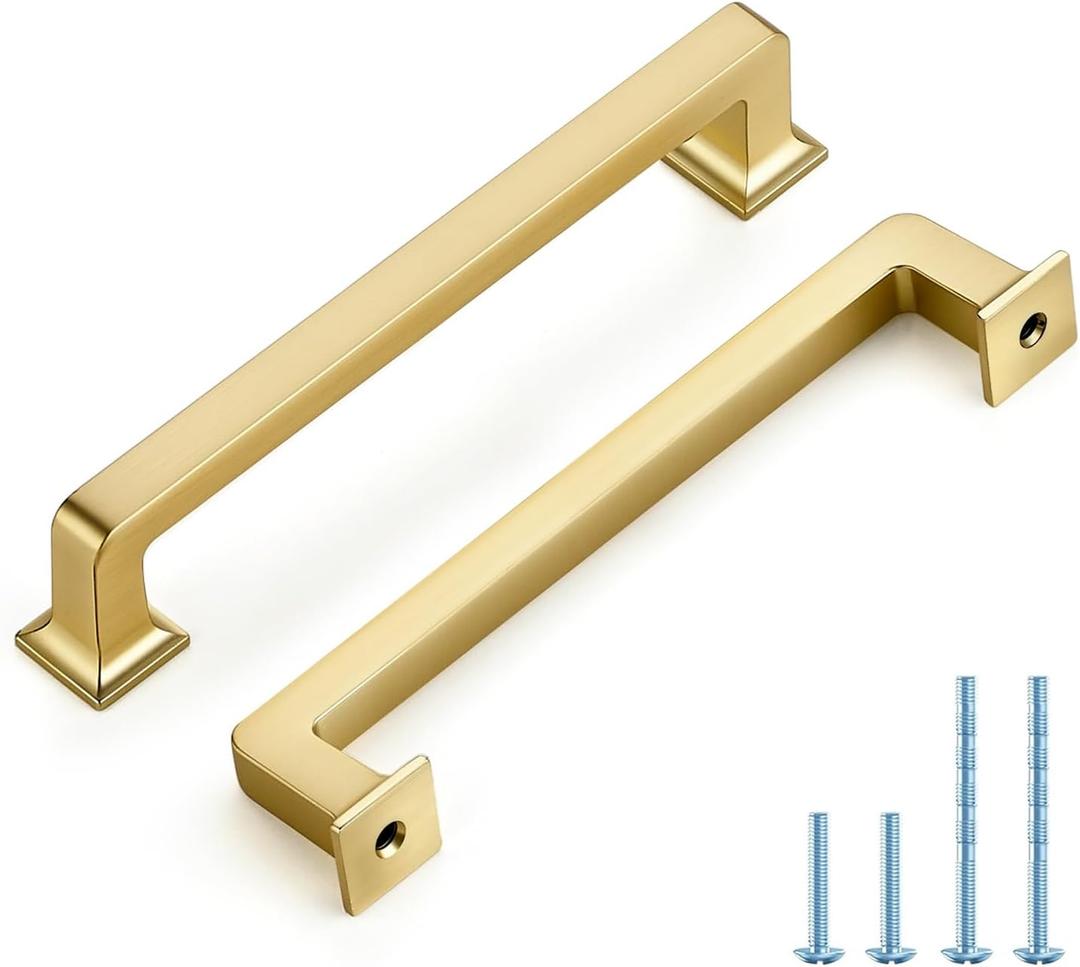 5 Pack 5 Inch Brushed Brass Cabinet Handles Solid Zinc Alloy Pulls for Kitchen Cupboard & Drawer Hardware