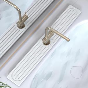 Faucet Mat for Kitchen Sink, Water Absorbent Kitchen Faucet Mat, Durable Sink Splash Guard with Raised Feet, Diatomite Fast Drying Kitchen Sink Faucet Mat, Bathroom Stone Drying Tray for Counter (30" x 4", White Gray Style 1)