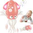 Baby Dancing Octopus Toy for 1 2 3 4 5 Year Old Boy Girl, Baby Tummy Time Electric Crawling Octopus Toys 12-18 Months, Dancing Squid Toy for Walking Toddlers, Kids 1st Birthday Gifts, Pink