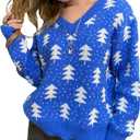 Ugly Christmas Sweater Soft Lightweight Warm Pullover Holiday Chunky Christmas Sweaters Tops Vintage Stylish (Small, 06-women-blue-tree)