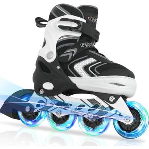 Nattork Adjustable Inline Skates for Girls and Boys with Full Light up Wheels, Beginner Roller Skates for Kids Youth Purple Pink Blue Black (Small-Little Kid (10C-13C))