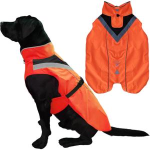 Waterproof Dog Rain Coat, Reflective Safety Strips & Leash Hole  Lightweight Adjustable Jacket for Medium Breeds - 2XL, Orange (XX-Large)