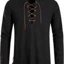 JEMITOP Men's Pure Cotton Retro Lace Up Shirts for Renaissance Pirate Medieval Viking (Black, XL)