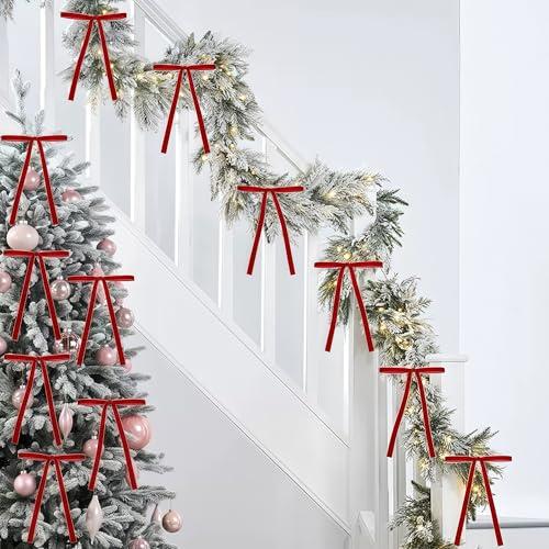Pack of 5 EFETSH Velvet Ribbon Bows for Christmas Tree - 30 PCS 5x7 Inch - Velvet Bows Ornaments for Christmas Trees Decorations Gifts Party Door Garland Wreath Decor - Red
