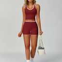 Women 2 Piece Workout Sets Racerback Color Block Tank Top High Waist Tummy Control Shorts Yoga Outfits (Red, M)