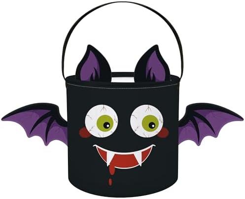 Clastyle 8L Halloween Small Bat Candy Bucket Tote Bag with Long Handle Goody Bucket for Kid Black Trick or Treat Basket for Kids Teens Birthday Party Favor Decorations,3D Bat