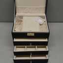 Leather Jewelry Box with Lock for Women, 4-Tier 3-Drawer Jewelry Organizer, Large Capacity Vanity Storage Case for Earrings Rings Necklaces, Gift for Her (Black)