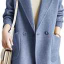 chouyatou Women's Notch Lapel Herringbone Wool Coat Formal Office Work Double Breasted Winter Pea Coat (Medium, Light Blue)
