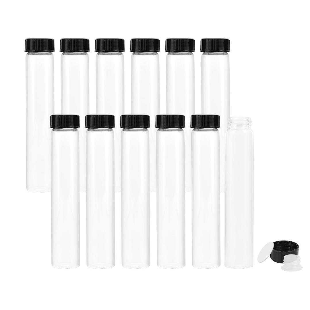 50ml Clear Glass Vials with Screw Caps and Plastic Stoppers, Small Liquid Sample Glass Test Tubes, Leak-Proof Glass Bottles, 12PCS