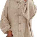 PRETTYGARDEN Women's Winter Button Down Cardigan Sweaters Mock Neck Lantern Long Sleeve Chunky Knit Jacket Trendy Outerwear (S)