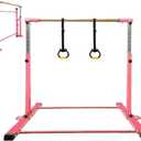 Gymnastics Bar for Kids Girls Ages 3-15 with Ring for Home Indoor Training Equipment- Steady Steel Construction, Anti-Slip, Easy to Assemble, 3' to 5' Adjustable Height (4.8FT, PINK)