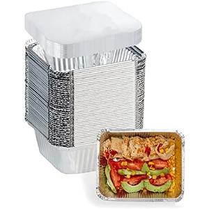 FUIIKEEM 1 Lb Small Aluminum Pans with Lids(40 Pack - 5"×4") Tin Foil Pans Disposable Cookware- Cardboard Lids, for Cooking Baking Party Meal, Takeout Trays - To Go Disposable Food Container