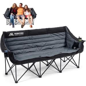 Huskfirm 3 Person Camping Chairs Folding Double Camping Chair Portable Oversized Loveseat Padded Camp Chair Heavy Duty Camping Couch for Adults Outdoor Lawn with Two Cup Holders and Carry Bag, 78 Inches X 18 Inches X 36.6 Inches