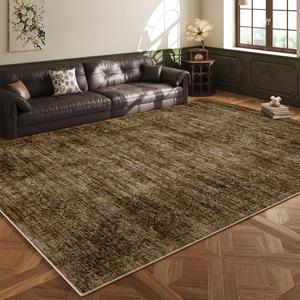 Area Rug 5x7 Washable Rug/Machine Washable Brown Vintage Traditional Floor Cover Foldable Thin Retro Style Indoor Distressed Non-Slip Carpet Bedroom Living Room Dressing Table (Green and Brown)