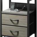 Lazzanto NightStand Bedside Charging Table Bedroom - Night Stand with Charger Station, Modern Nightstand with Open Shelf & 2 Fabric Drawers, End Table with USB-C USB Ports & AC Outlets for Dorm, Grey