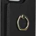 Lipvina for iPhone 15 Pro Case with Card Holder for Women,iPhone 15 Pro Phone Case with Strap,Crossbody Lanyard,RFID Blocking,Ring Stand,Snap Clasp,Cute Wallet Case 6.1 inch(Black)