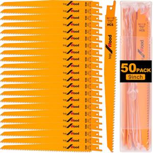 Lothee 50 Pack 6tpi Reciprocating Saw Blade Bulk Taper-Back Bi-Metal Saw Blades for Metal Woodcutting General Purpose Wood Cutting Pipe (9 Inch)