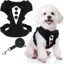 EXPAWLORER Dog Tuxedo Harness, Adjustable No Pull Pet Vest Harness with Leash Wedding Suit Attire with Bow Tie, Soft Padded Step-in Party Outfit Costume for Puppy Small Medium Dogs, Black M