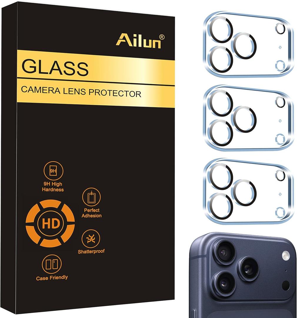 Ailun 3 Pack Camera Lens Protector for iPhone 17 Pro Max, Tempered Glass, 9H Hardness, Ultra HD, Anti-Scratch, Case Friendly, Does not Affect Night Shots[Not for iPhone 17/ 17 Pro/ iPhone Air]