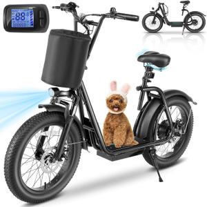 Caroma Peak 800W/1200W Electric Scooter with Seat, Max 15/20/30Miles&20MPH, 14"/20" Tires Foldable Adult Electric Scooter with Basket for Pets & Cargo, Dual Shock Absorbing EScooter for Commuting (Black)