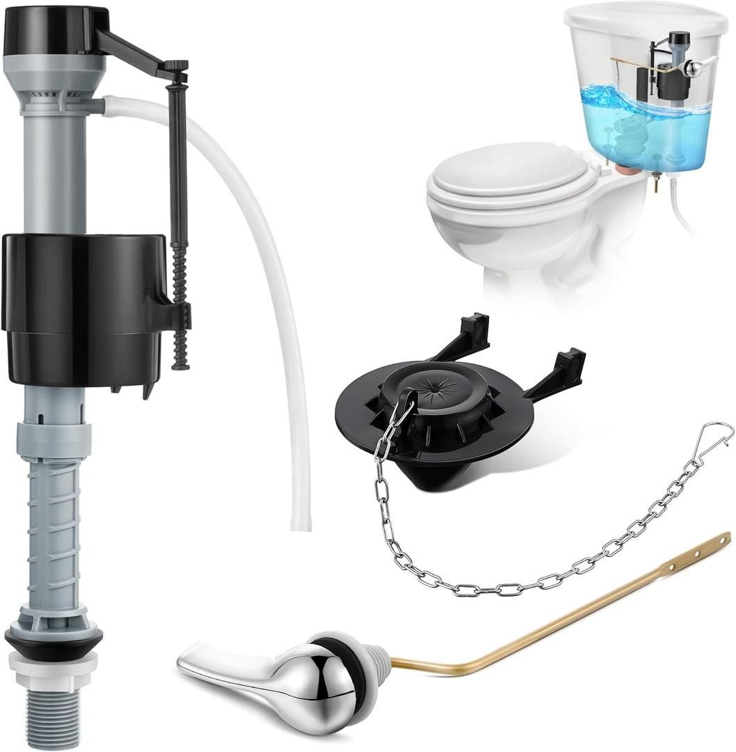 Saillong Universal Toilet Tank Replacement Kit, Include Toilet Fill Valve, 2 Inch Low Flow Toilet Rubber Flapper, Side Mount Toilet Flush Brass Handle(Dark Grey, Black,1 Set)