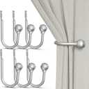 Hion Curtain Holdbacks Silver 6pcs, Curtain Tiebacks Wall Mounted Curtain Hooks Holders for Drapes
