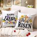 JOJOGOGO He is Risen Easter Decor Throw Pillow Covers 18x18 Set of 4, Religious Easter Decorations Pillow Covers 18 x 18, Christian Home Decor Gifts Purple Throw Pillows for Couch and Bed