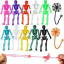 Hifunwu 60 Pcs Halloween Stretchy Skeletons Party Favors for Kids with Sticky Spider Webs, Assorted Halloween Stretchy Toys for Kids Party Favors, Halloween Goodie Bags Filler, Pinata Filler, Game Prizes