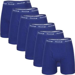 Rocky Men's Boxer Briefs Breath-Easy 95% Cotton Fabric Underwear, Tagless (Blue, M)