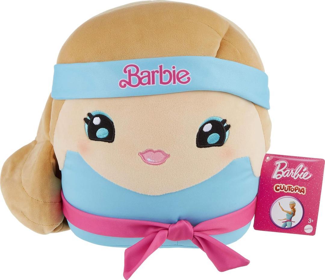 Barbie Cuuutopia Plush, 10-inch Soft Pillow Doll with Iconic 80s-Inspired Workout Look, Tactile Tie Belt & Long Ponytail, Collectible Toy