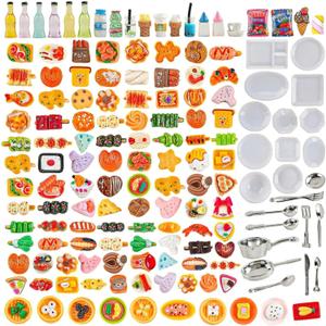 HKLMRO 150Pcs Miniature Food Drink Bottles Adults Dollhouse Soda Pop Cans Pretend Play Kitchen Cooking Game Party Accessories Toys Hamburger Cake Ice Cream Pizza Bread Tableware Doll House Landscape